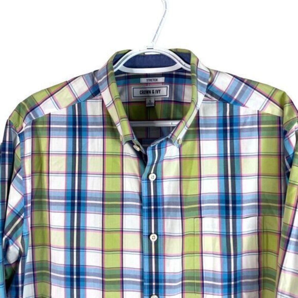 Crown & Ivy Colorful Shirt‎ Mens L Plaid Long Sleeve Stretch Button Down